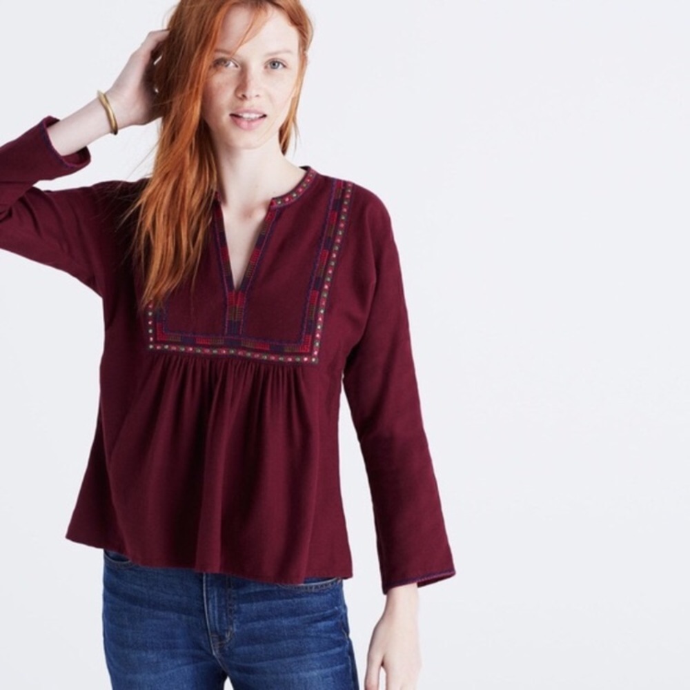 Madewell wool blend embroidered top -great details